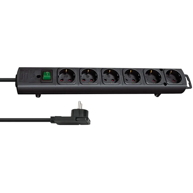 Brennenstuhl Comfort-Line Plus stekkerdoos met platte stekker 6-voudig zwart 2 mtr.