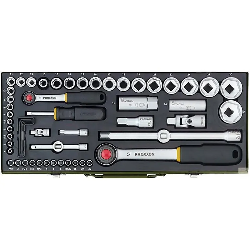 Proxxon dopsleutelset 1/4" + 1/2" 56-delig