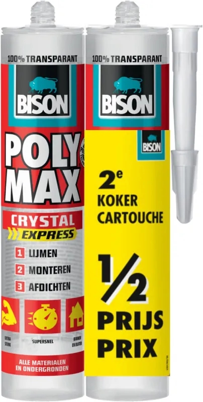Bison Poly Max Crystal Express montagelijm 300g - duopack