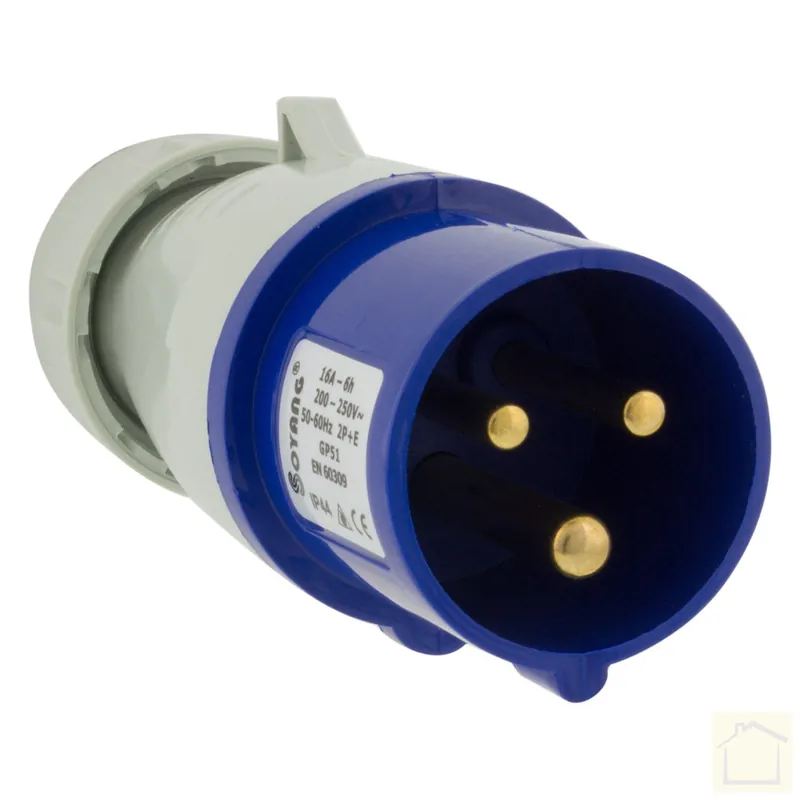 Stekker camping, 2-polig + aarde, 16A blauw