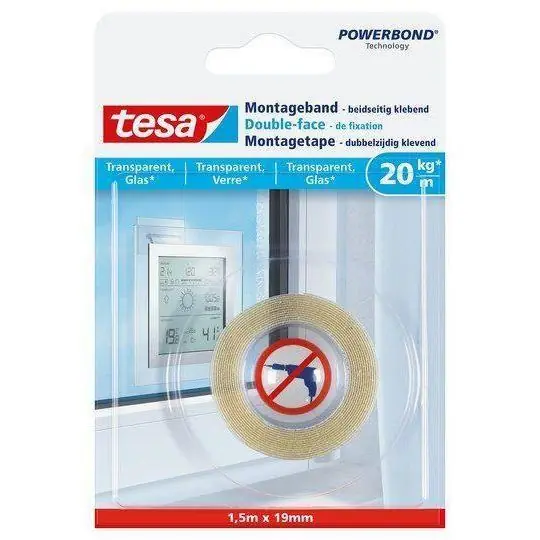 Tesa Powerbond montagetape transparant 19 mm. x 1,5 meter