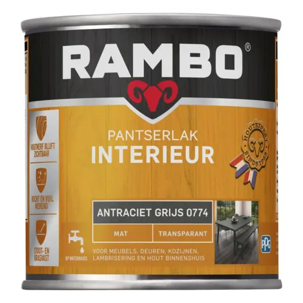 Rambo pantserlak interieur transparant mat antr.grijs 0774 250 ml.