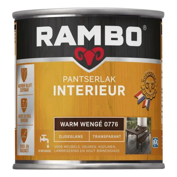 Rambo pantserlak interieur transparant zg warmwengé 0776 250 ml.
