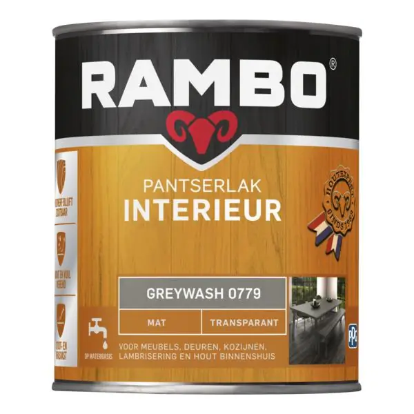 Rambo pantserlak interieur transparant mat greywash 0779 750 ml.