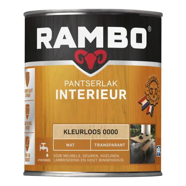 Rambo pantserlak interieur transparant mat kleurloos 0000 750 ml.