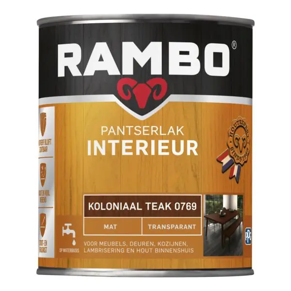 Rambo pantserlak interieur transparant mat koloniaal 0769 750 ml.