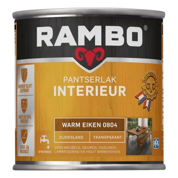 Rambo pantserlak interieur transparant zg warm eiken 0804 250 ml.