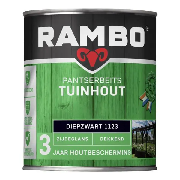Rambo pantserbeits tuinhout zg dekkend diepzwart 1123 750 ml.