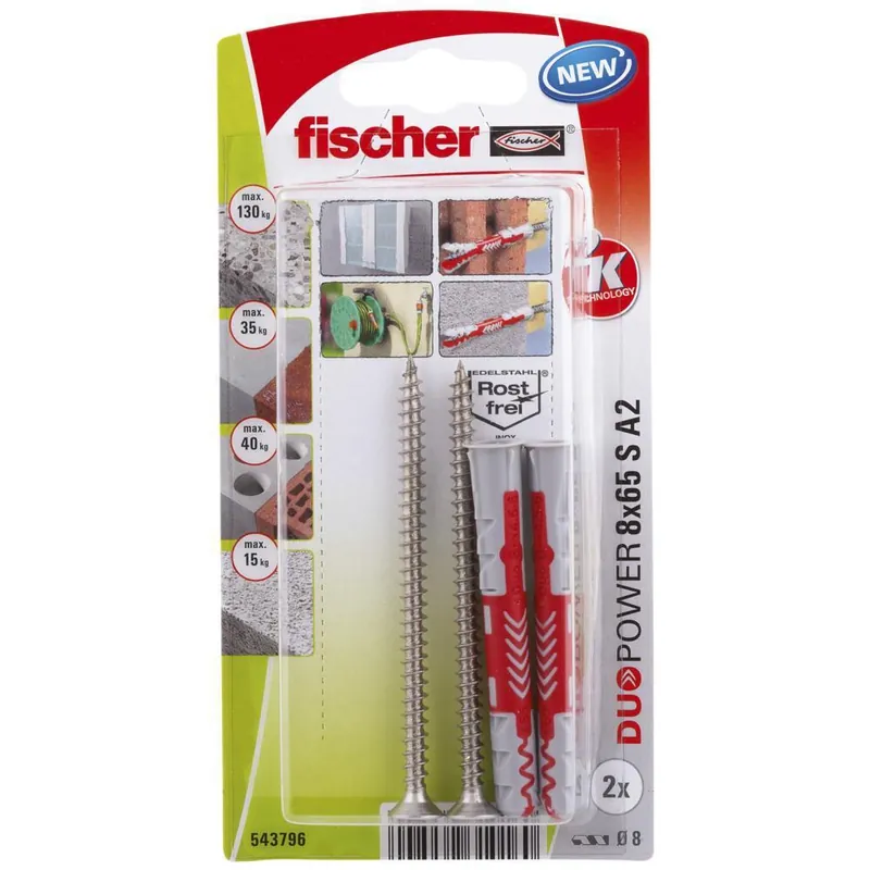 Fischer DUOPOWER 8x65 met rvs A2 schroef