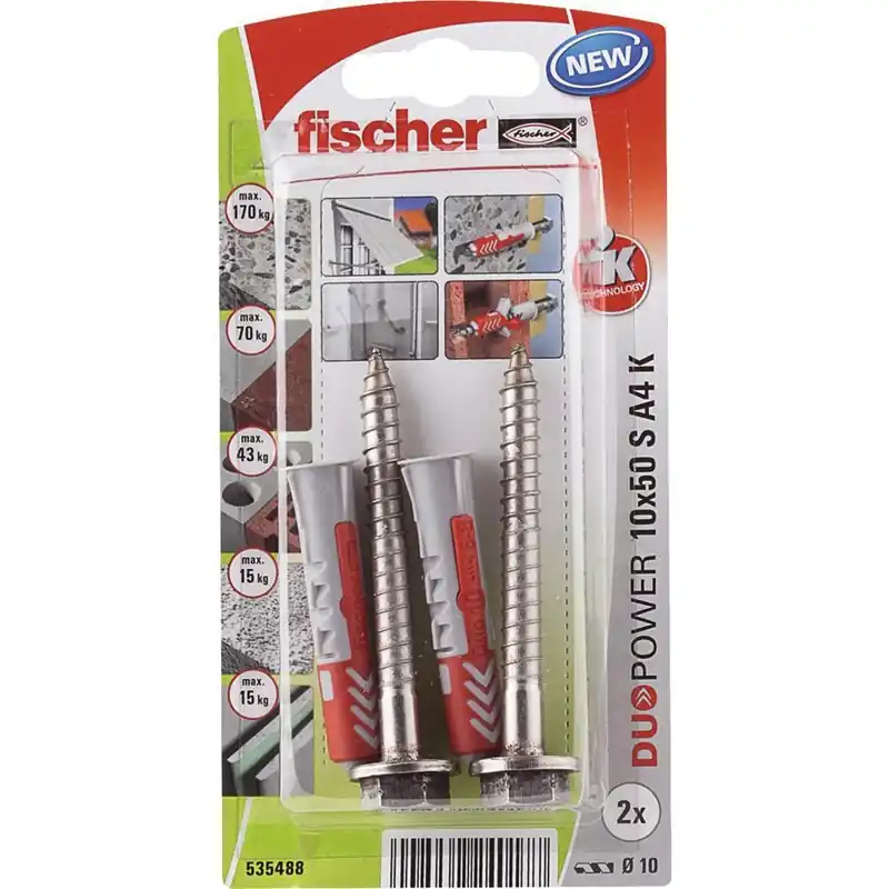 Fischer DUOPOWER 10x50 met rvs A4 schroef