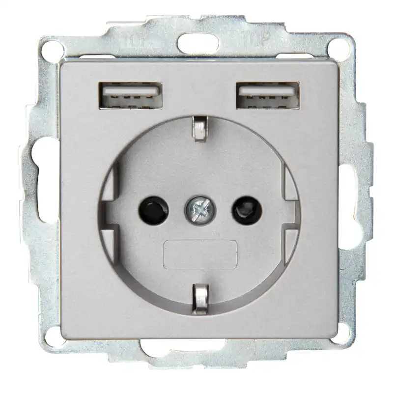 Athenis wandcontactdoos 1V RA KV 2x USB staal
