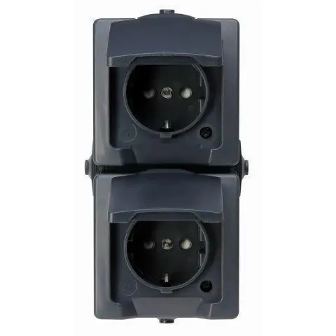 Kopp wandcontactdoos Nautic randaarde 2-voudig IP44 bedraad verticaal antraciet