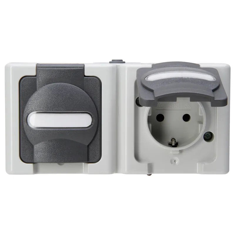 Blue Electric wandcontactdoos 2V RA deksel IP44 horz. grijs