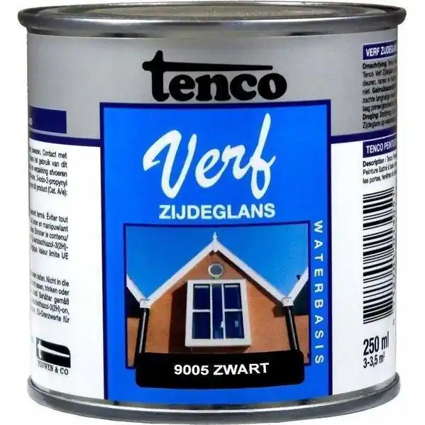 Tenco Verf WB zijdeglans 9005 zwart 250 ml.