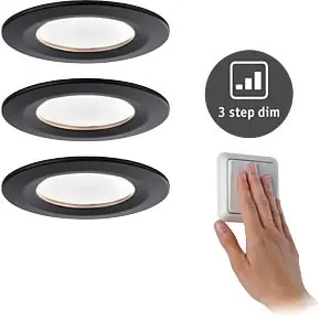 Paulmann Inblp Nova Coin 3-stepdim rd stijf LED 3x6,5W 2700K 230V zwart mat/alu