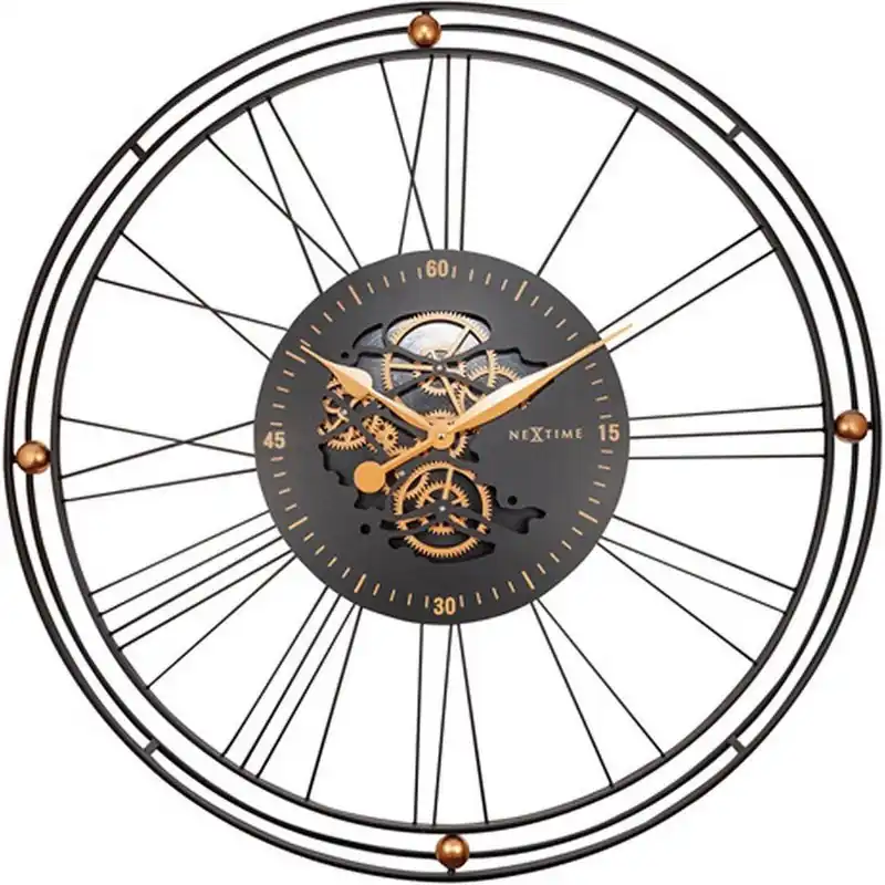 NeXtime wandklok Roman Gear goud 90,5 cm