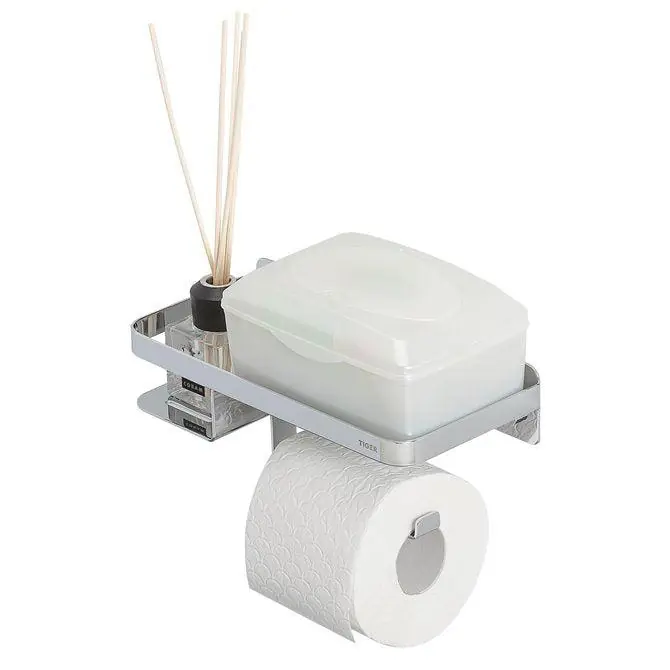 Tiger toiletrolhouder met planchet Caddy chroom