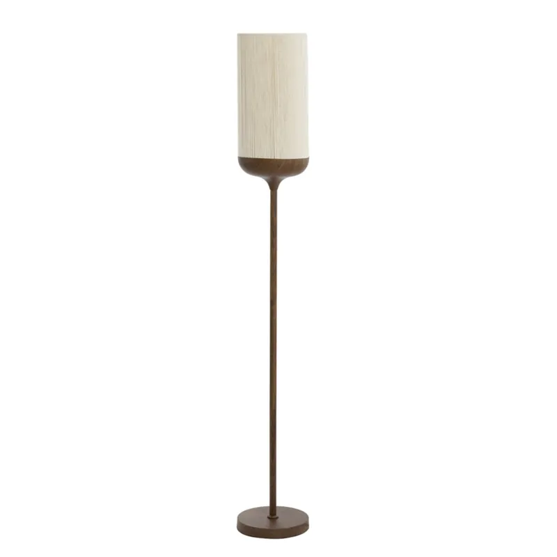 Vloerlamp Ø23x159 cm DANIA hout print d bruin+touw crème
