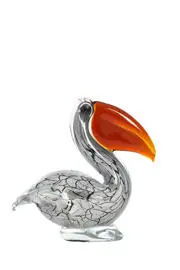 Ornament Pelican glas wit zwart marble