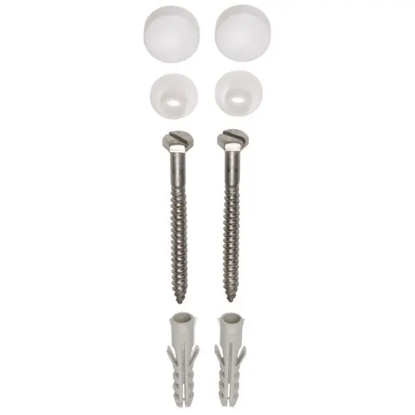 Fischer closet bevestigingsset met houtdraadbout DIN571 6x90 zaagsnede verzinkt, nylon roset en witte afdekkap