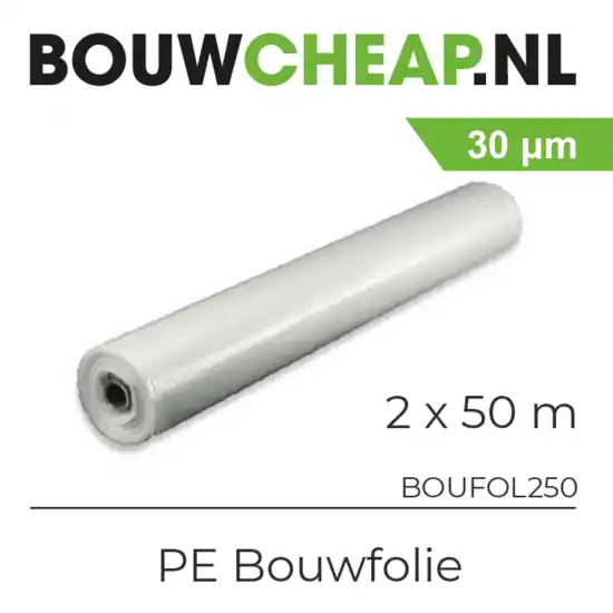 Bouwfolie PE T100 30micron 2x50mtr