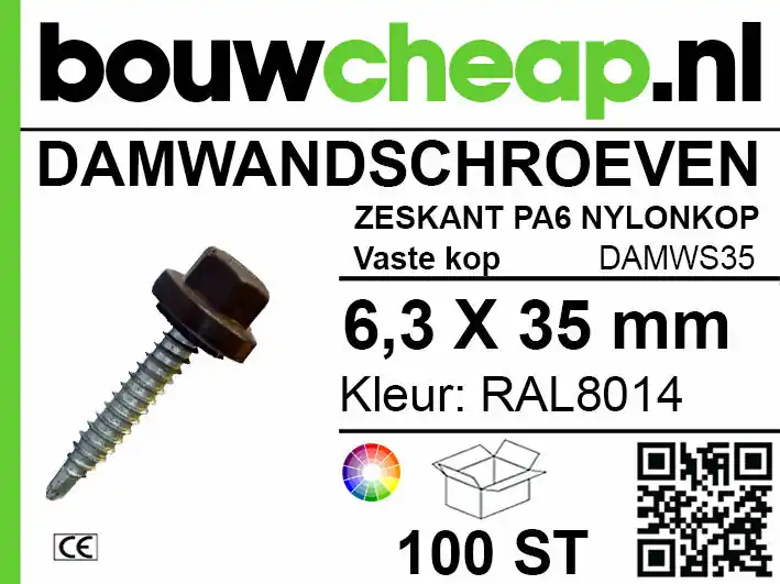 Damwandschroef 6.3x35mm RAL8014