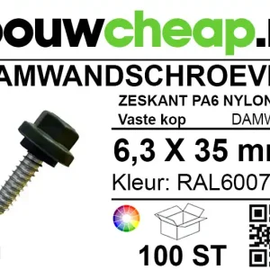Damwandschroef 6.3x35mm RAL6007