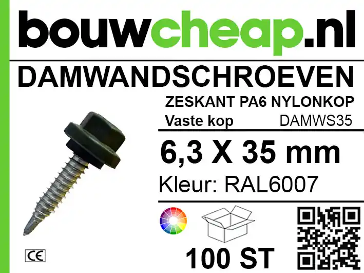 Damwandschroef 6.3x35mm RAL6007