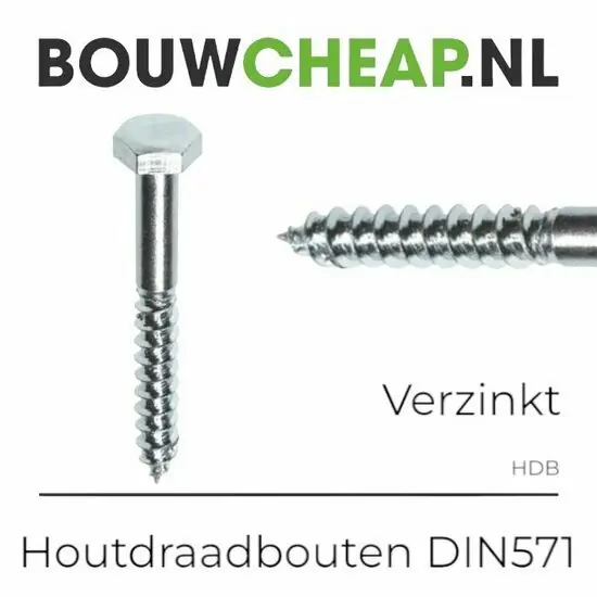 Houtdraadbout verzinkt 8x40mm - DIN 571