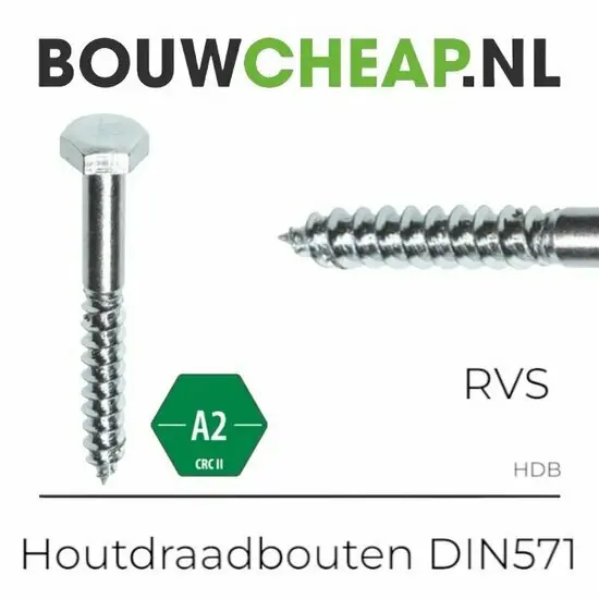 Houtdraadbout RVS 8x60mm - DIN 571