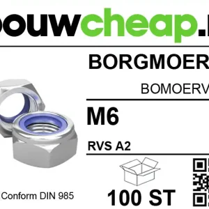 Borgmoeren RVS M6 DIN 985 (100 ST.)