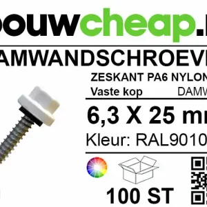 Damwandschroef 6.3x25mm RAL9010