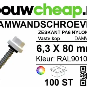Damwandschroef 6.3x80mm RAL9010
