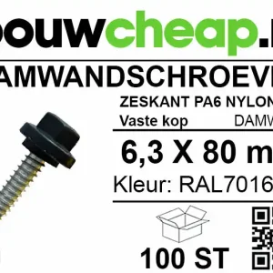 Damwandschroef 6.3x80mm RAL7016