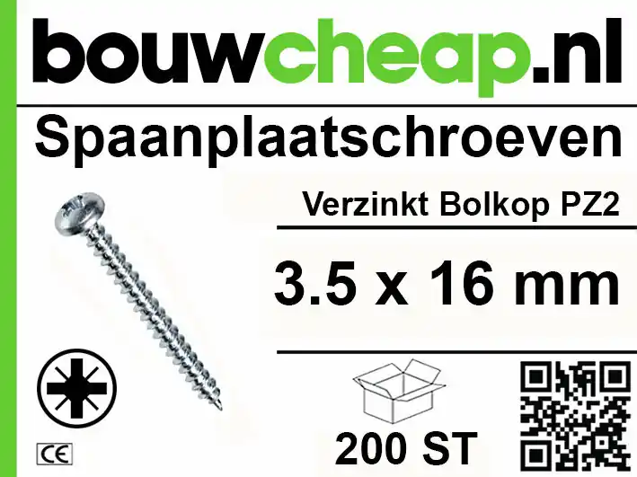 Spaanplaatschroeven Bolkop 3.5x16mm 200st
