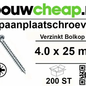 Spaanplaatschroeven Bolkop 4.0x25mm 200st