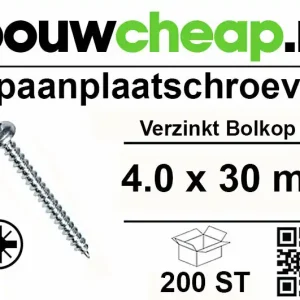 Spaanplaatschroeven Bolkop 4.0x30mm 200st