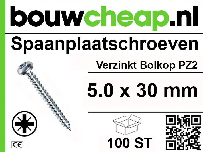 Spaanplaatschroeven Bolkop 5.0x30mm 100st