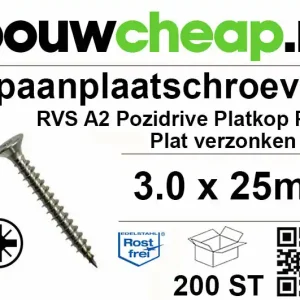 Spaanplaatschroeven RVS PZ 3.0x25mm PVK 200st