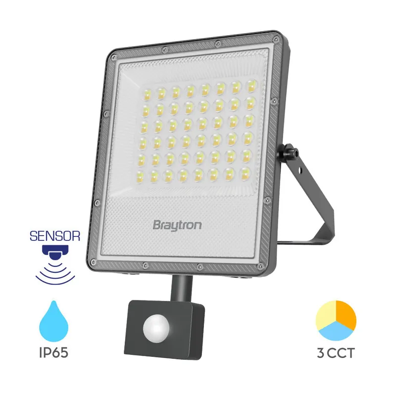 Braytron FLOOD PF 50W Grijs 3CCT Sensor IP65 LED Bouwlamp
