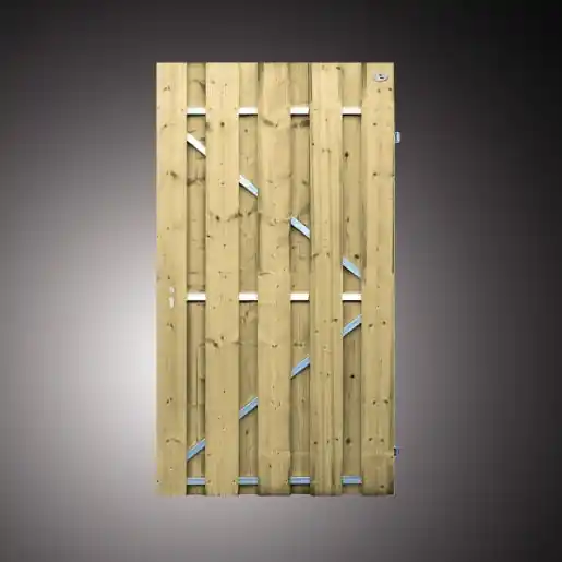 Vuren poort op stalen frame compleet 100x200 + slot + draadstang