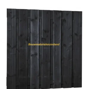 Douglas fijnbez tuinscherm 180x180cm 19mm 15 planks, zwart gedompeld.