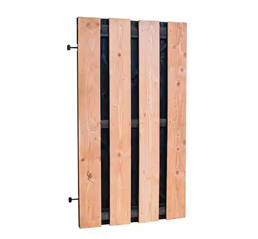 Douglas fijnbezaagd plankendeur met zwarte binnenzijde, op zwart frame, 100 x 180 cm