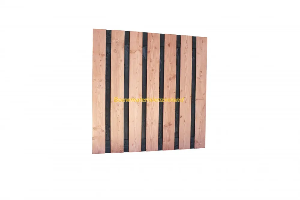 Douglas fijnbezaagd plankenscherm met zwarte binnenkant, 15-planks 19 mm, 180 x 180 cm, zwart/onbehandeld.