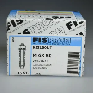 FIS PROFI keilbout 40 6-kant metr. verz. staal incl. drstuk M6x80, moer&ring ds 15 st