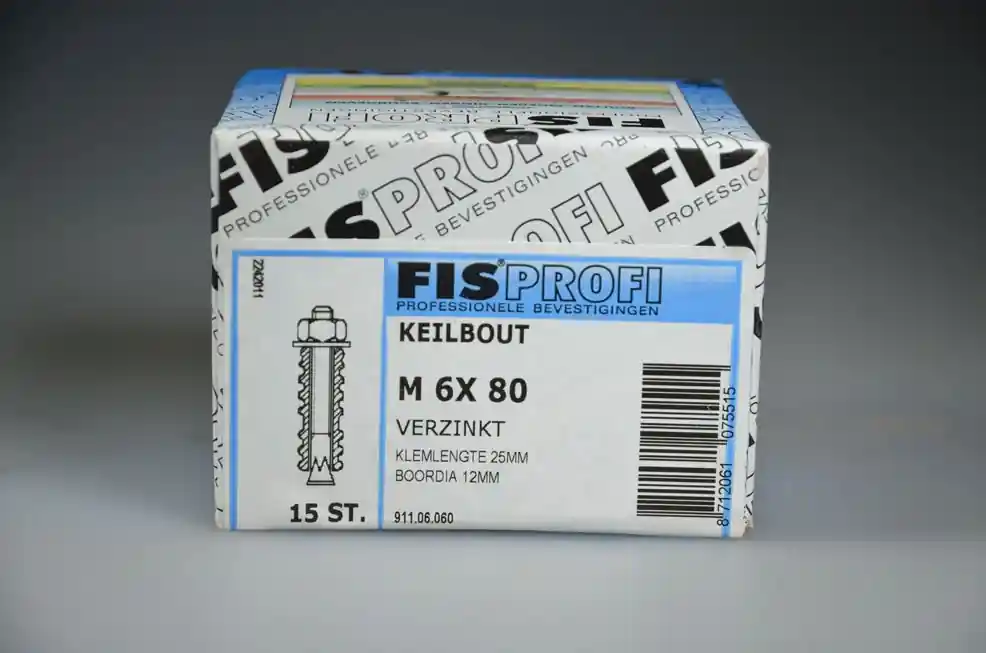 FIS PROFI keilbout 40 6-kant metr. verz. staal incl. drstuk M6x80, moer&ring ds 15 st