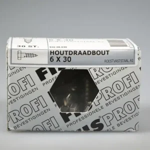 FIS PROFI houtdraadbout 6x30 6-kantkop SW-10 DIN571 rvs A2 AISI304 ds 30 st