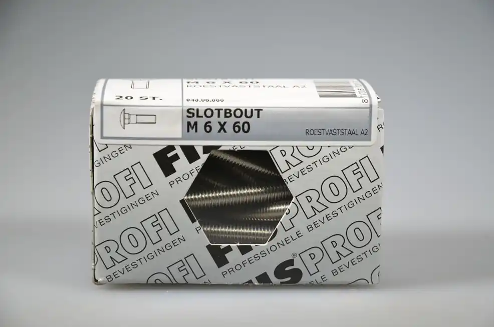 FIS PROFI slotbout M6x60 metr. DIN603 rvs A2 AISI304 ds 20 st