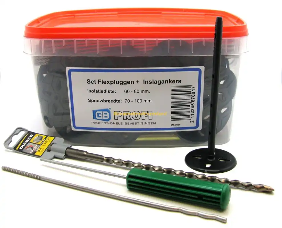 GB-profi flexplug met anker 100 rvs A4 incl. hulpstukken. en SDS+boor emmer 40 st