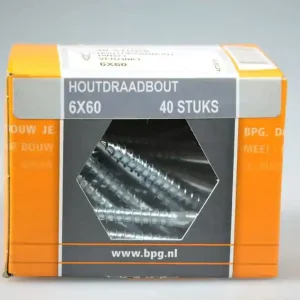 houtdraadbout 6x60 6-kantkop SW-10 verz. DIN571 staal 4.8 ds 40 st